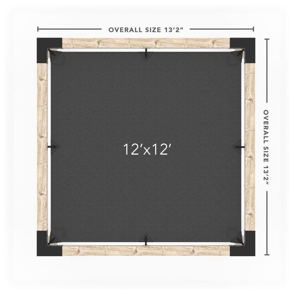 TOJA GRID 12 ft. L x 12 ft. W Pergola with 4x4 KNECT Post Wall and Denim Shade Sail for 6x6 Wood Posts