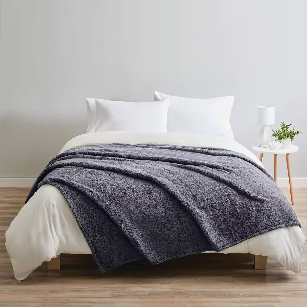 Sunbeam Full Size Slate Polyester Heated Electric Throw Blanket with Wi-Fi and Heated Body Pillow