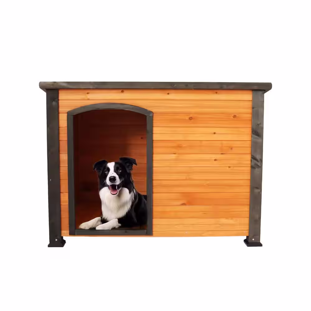 None Gray Dog House Outdoor and Indoor Heated Wooden Dog Kennel for Winter with Raised Feet Weatherproof for Large Dogs