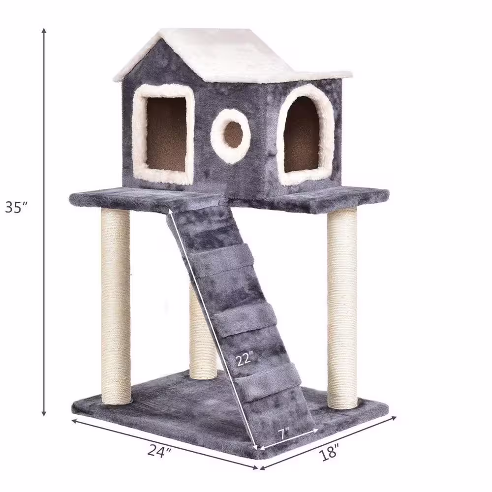 ANGELES HOME 35 in. Dark Gray Play Cat Tree with Scratch Posts