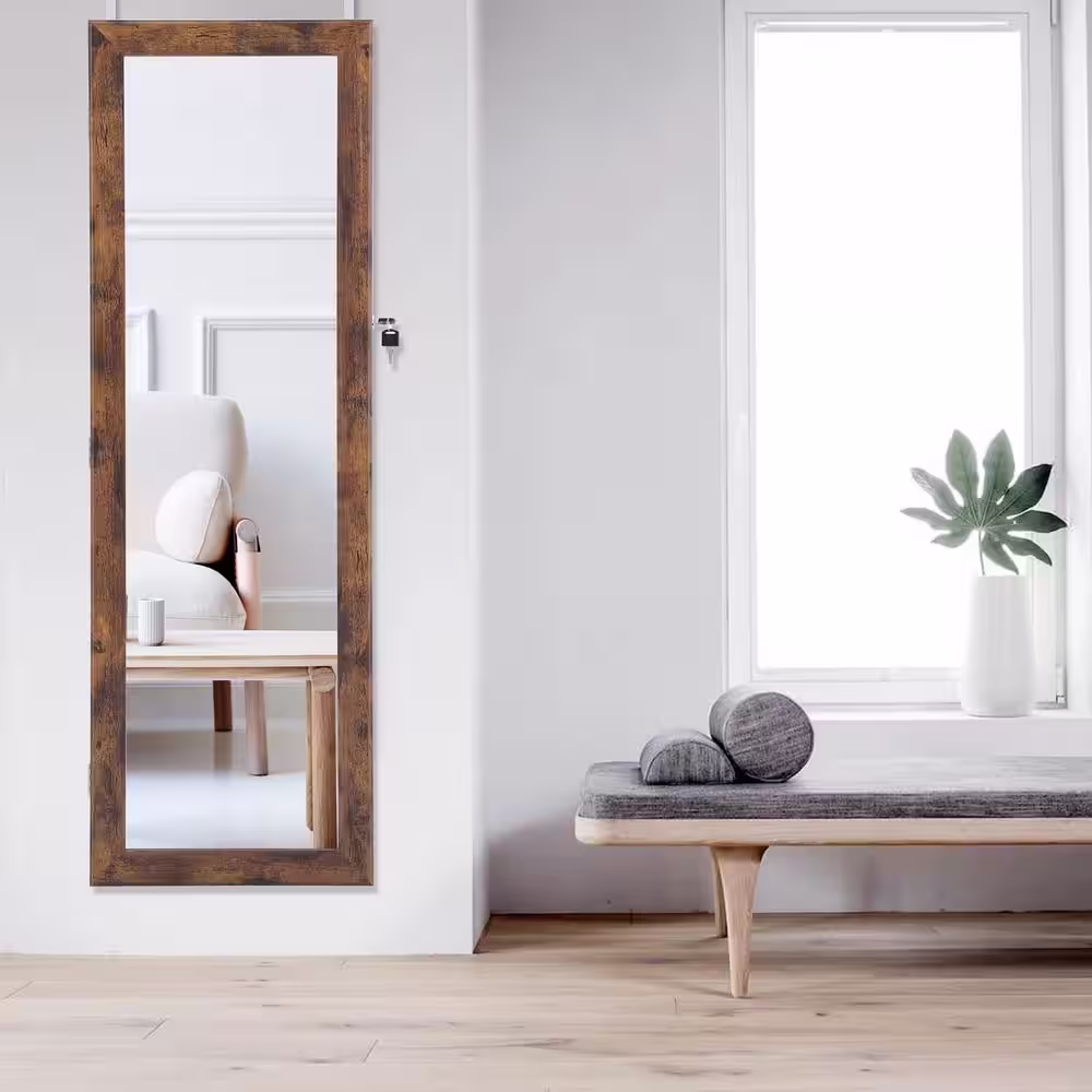 None Brown Jewelry Lockable Storage Mirror Cabinet Can Be Hung On The Door Or Wall