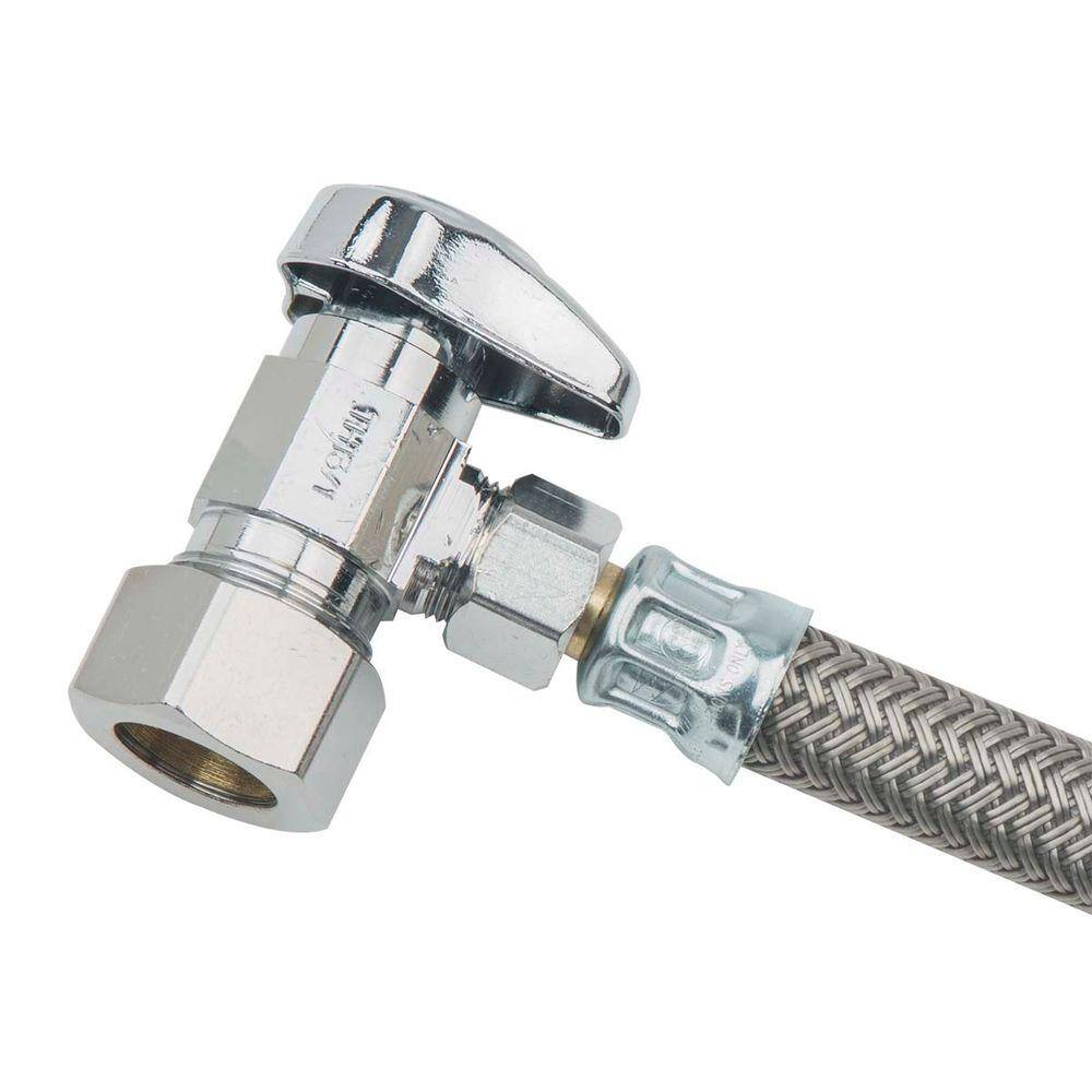BrassCraft Toilet Kit: 12 in. Braided Supply Line with 1/2 in. Comp x 3/8 in. Comp 1/4 Turn Angle Valve and Flange