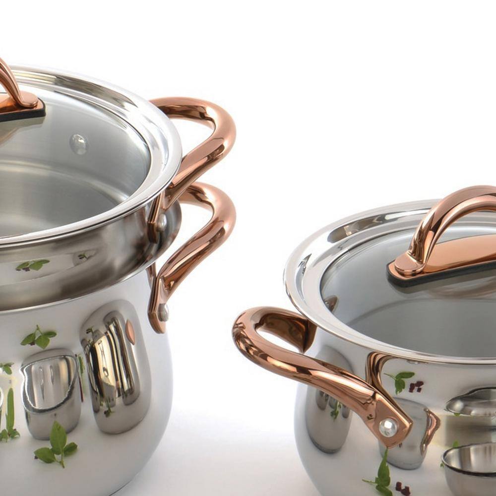 BergHOFF Ouro 11-Piece Hard-Anodized Aluminum Nonstick Cookware Set in Silver and Rose Gold
