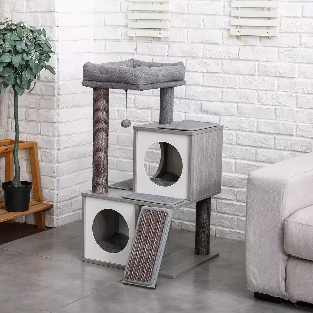 None 34 in. Cat Tree Luxury Cat Tower with Double Condos