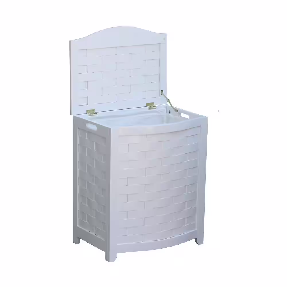 Oceanstar White Bowed Front Veneer Wood Laundry Hamper with Interior Bag