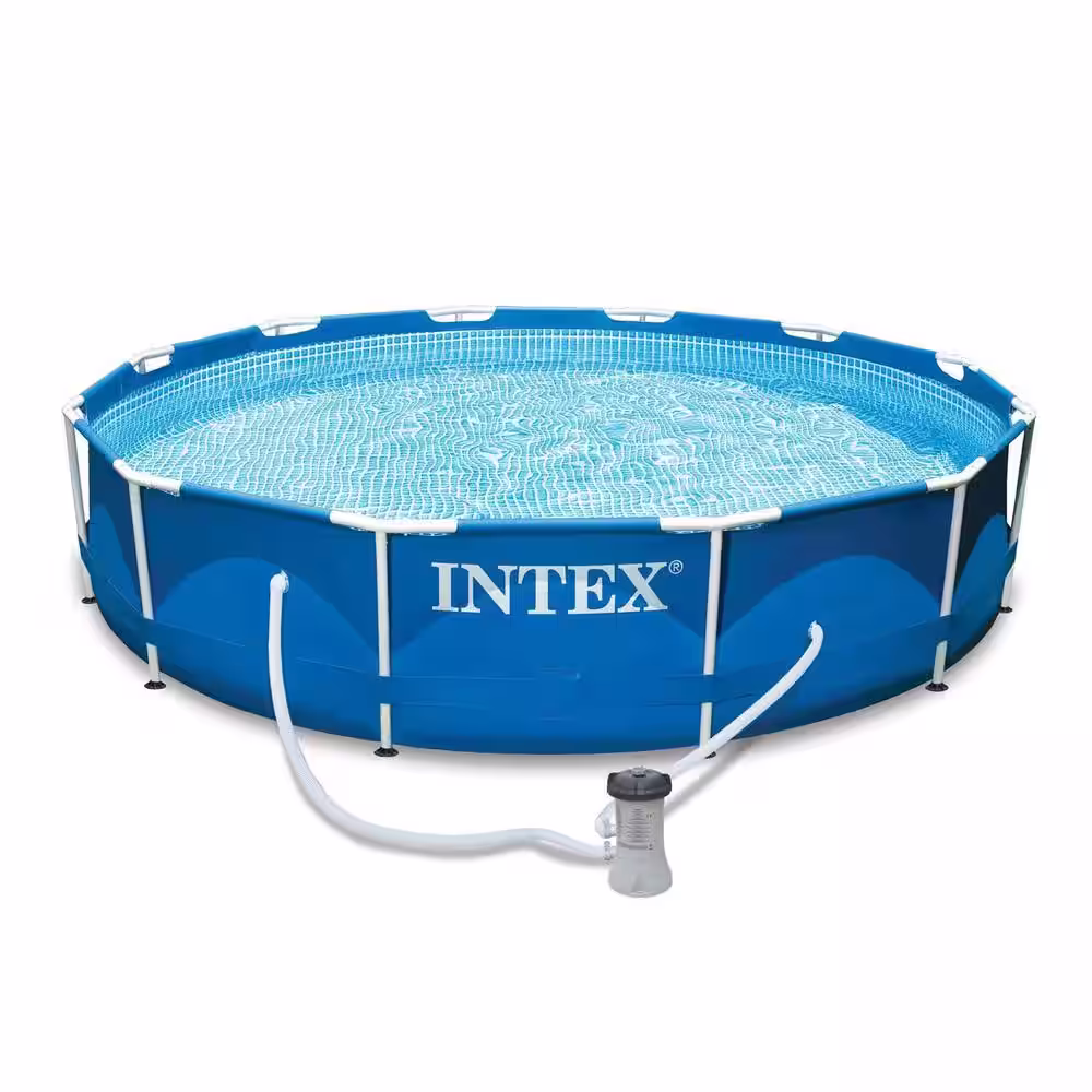 Intex 12 ft. x 30 in. Metal Frame Above Ground Swimming Pool Kit with Canopy