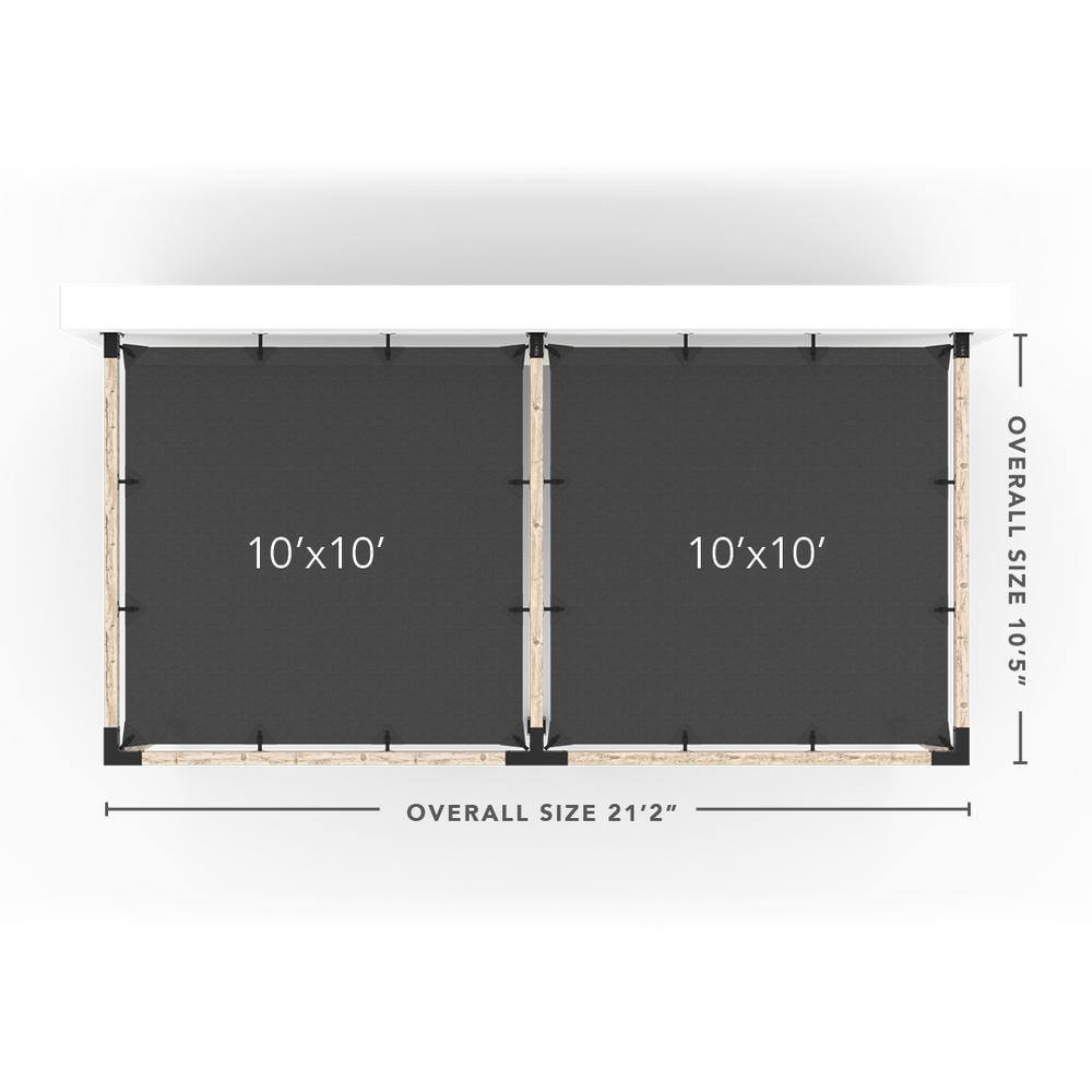 TOJA GRID 10 ft. L x 20 ft. W Double Wall Mount Pergola Kit with 2 Crimson Shade Sails, 6x6 Wood