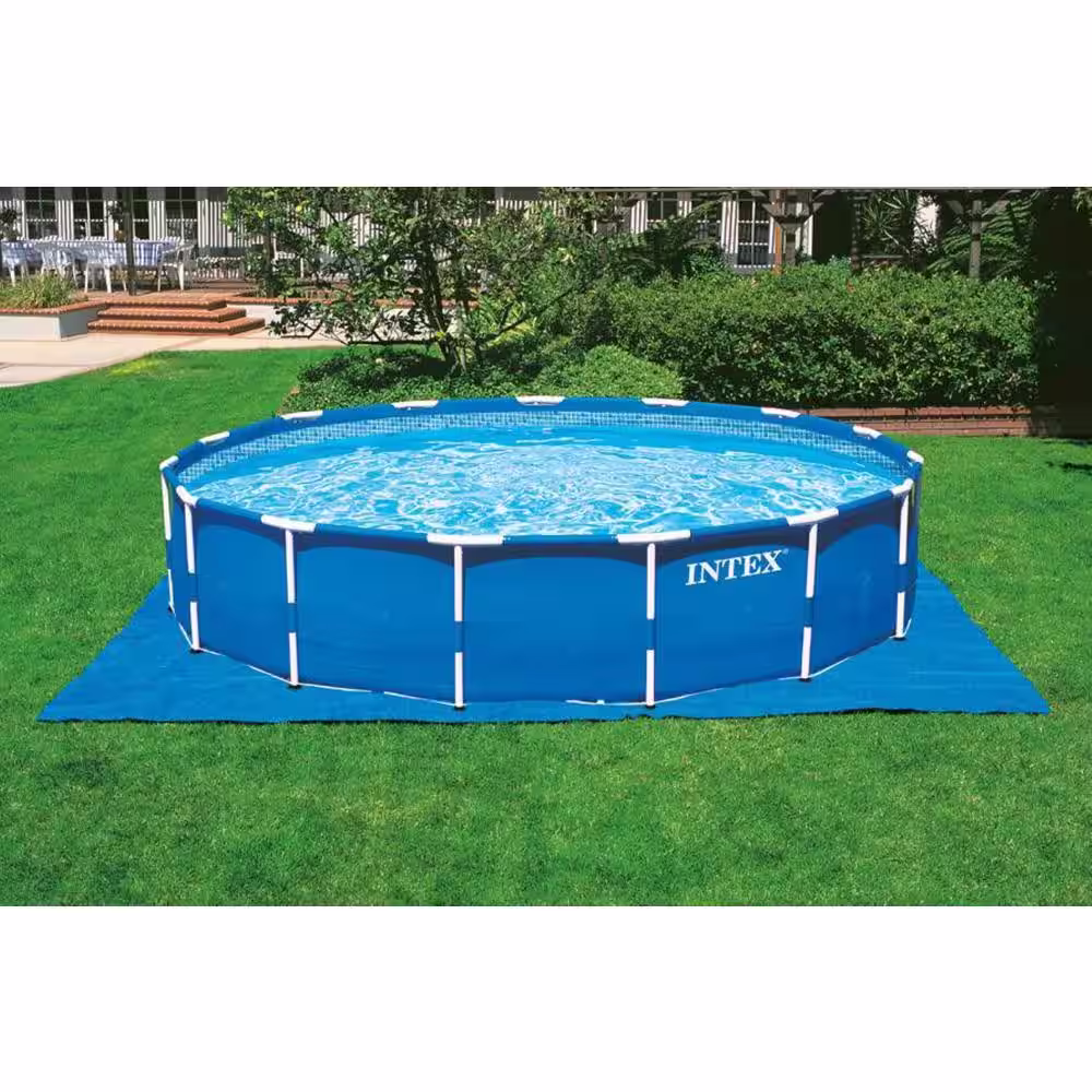Intex 18 ft. W x 4 ft. Round Metal Frame Above Ground Swimming Pool Set Pump, Ladder and Cover