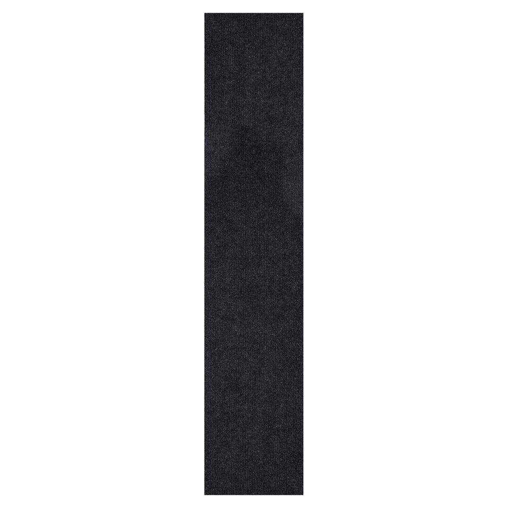 Ottomanson Waterproof Non-Slip Rubberback Solid 4X17 Indoor/Outdoor Runner Rug, 4 ft. x 17 ft.,Black, Polyester Garage Flooring