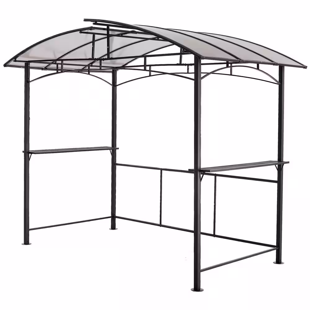 None 8 ft. x 5 ft. Beige Grill Gazebo BBQ Shelter with Steel Hardtop and Side Shelves