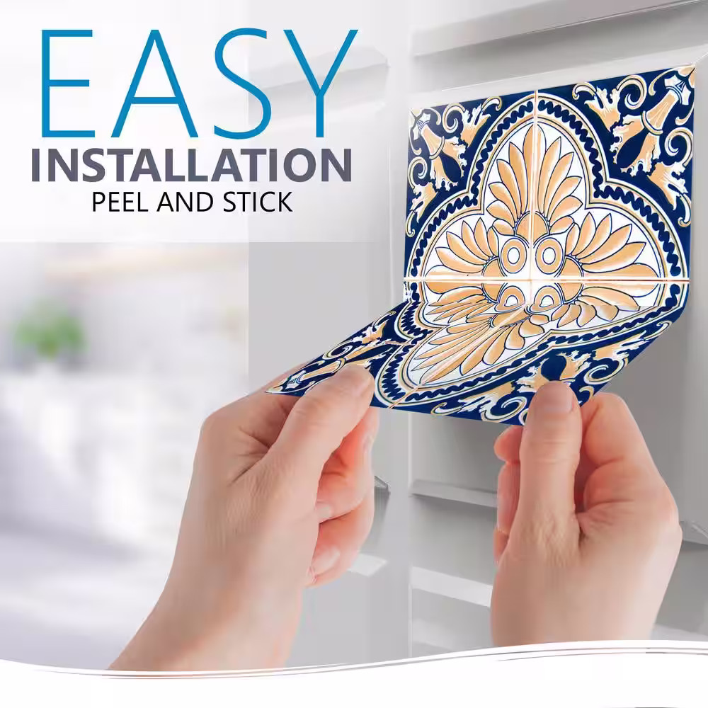 None Blue/White/Orange H16 6 in. x 6 in. Vinyl Peel and Stick Tile (24 Tiles, 6 sq. ft./pack)