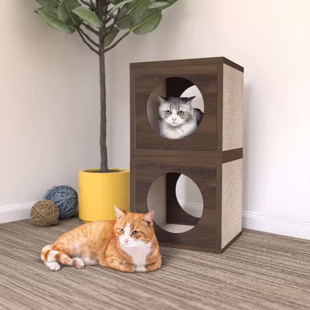 Way Basics Katsquare Royal Walnut Eco zBoard Paperboard Cat Cube Scratching Post