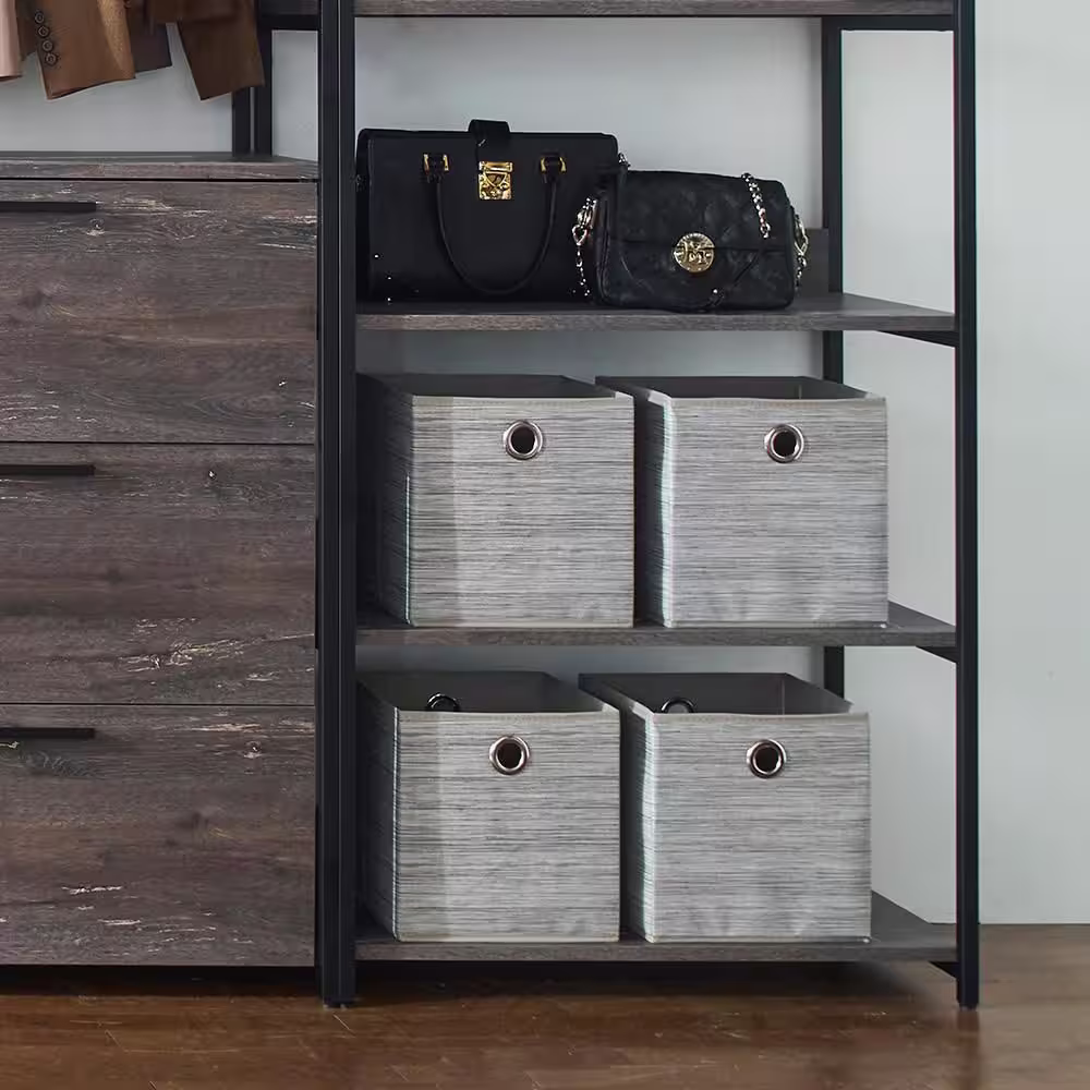 None Monica 111 in. W Rustic Gray Freestanding 3 Tower System 7 -Shelf Walk in Wood Closet System with Metal Frame