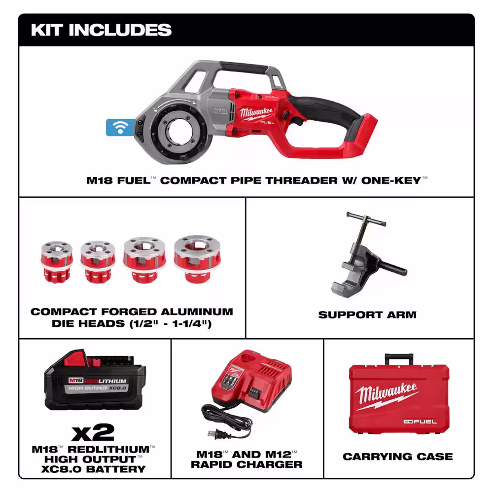 Milwaukee M18 Fuel One-Key Cordless Brushless Pipe Threader Kit with M18 Fuel Hackzall (2-Tool)