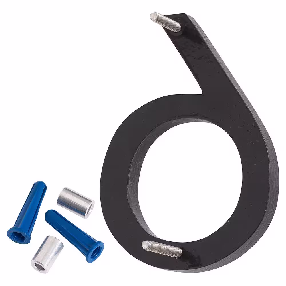 Montague Metal Products 8 in. Black Aluminum Floating or Flat Modern House Number 6