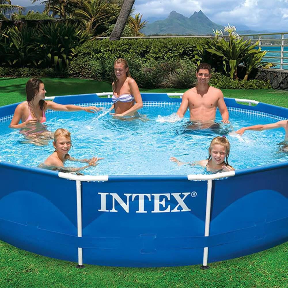 INTEX 12 ft. x 30 in. Metal Frame Set Above Ground Swimming Pool with Filter, Round