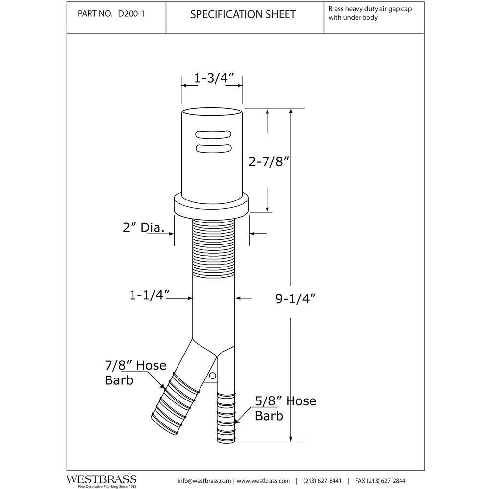 Westbrass 1-3/4 in. Air Gap Kit with Skirted Brass Cap in Polished Chrome