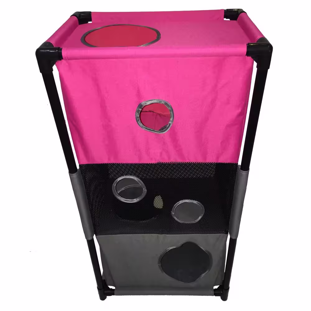 PET LIFE Pink and Grey Kitty-Square Obstacle Soft Folding Sturdy Play-Active Travel Collapsible Travel Pet Cat House Furniture