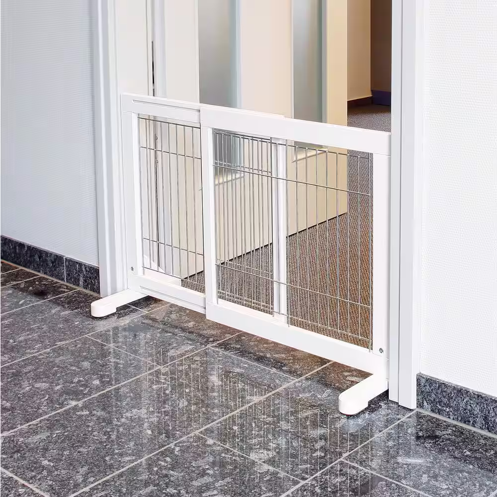 TRIXIE Adjustable Freestanding Pet Gate : Width Expands 25.5 in. to 42.5 in. : Lightweight : White