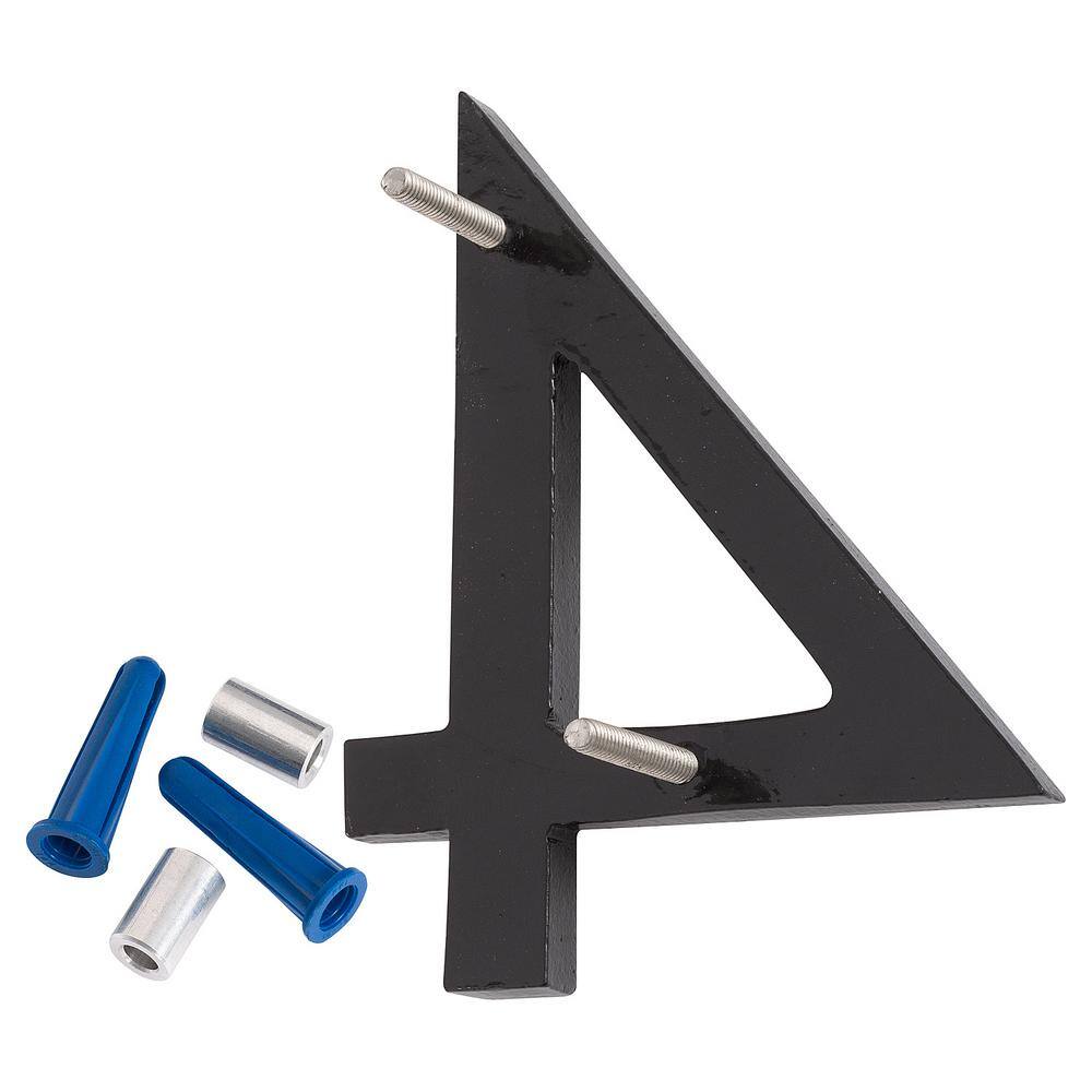 Montague Metal Products 16 in. Black Aluminum Floating or Flat Modern House Number 4