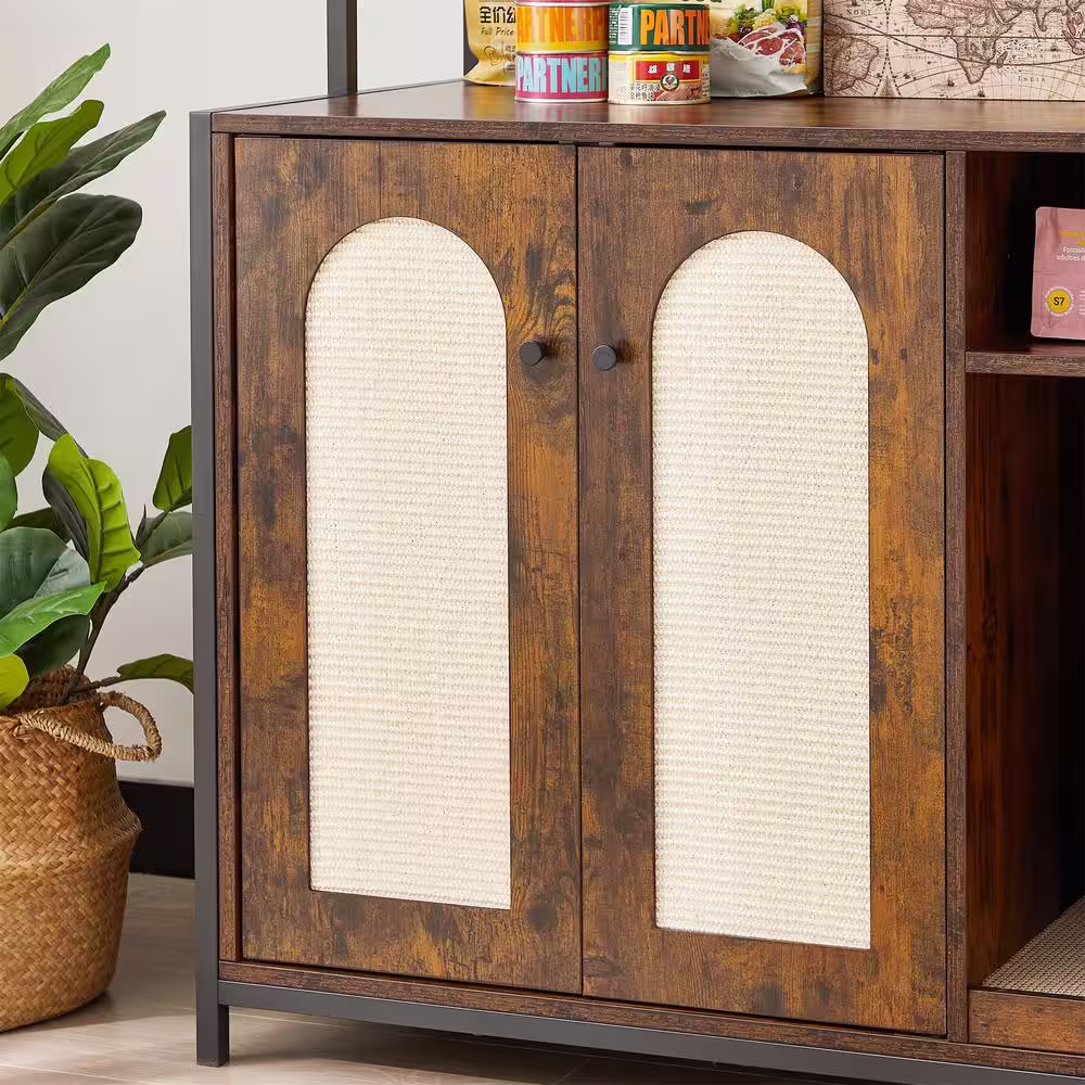 None Large Hidden Cat Litter Box Enclosure Furniture with Shelf Wood Sturdy Cat Washroom Storage with Scratch Pad