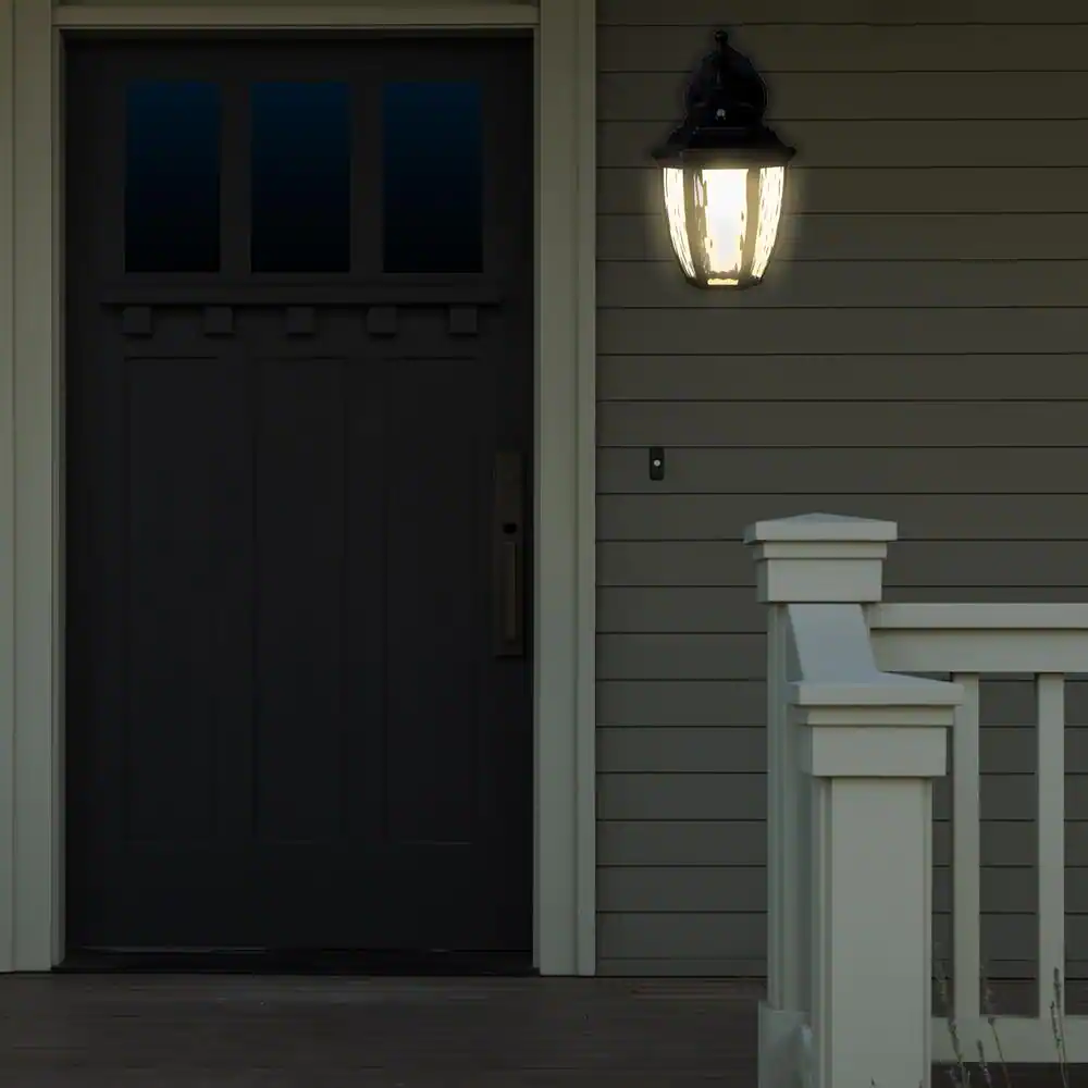 Maxxima 1-Light Black LED Outdoor Wall Lantern Sconce with Dusk to Dawn Sensor