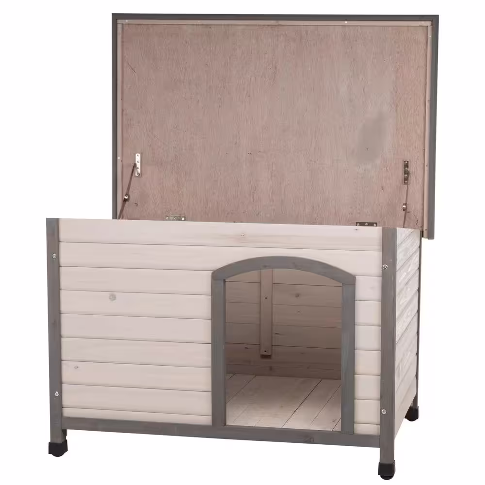 TRIXIE natura Classic Dog House, Flat Hinged Roof, Adjustable Legs, Gray, Medium