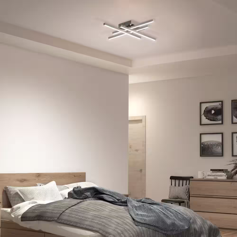 Artika Grid 20 in. 1-Light Modern Brushed Nickel Integrated LED Flush Mount Ceiling Light Fixture for Kitchen or Bedroom