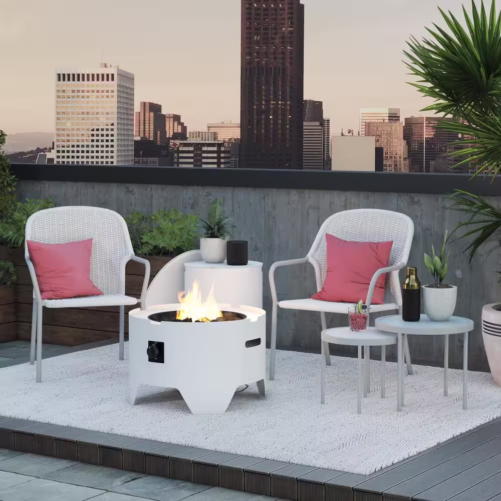 Cosco CosmoLiving by Cosmopolitan Astra 23 in. x 15 in. Round White Steel Propane Fire Pit