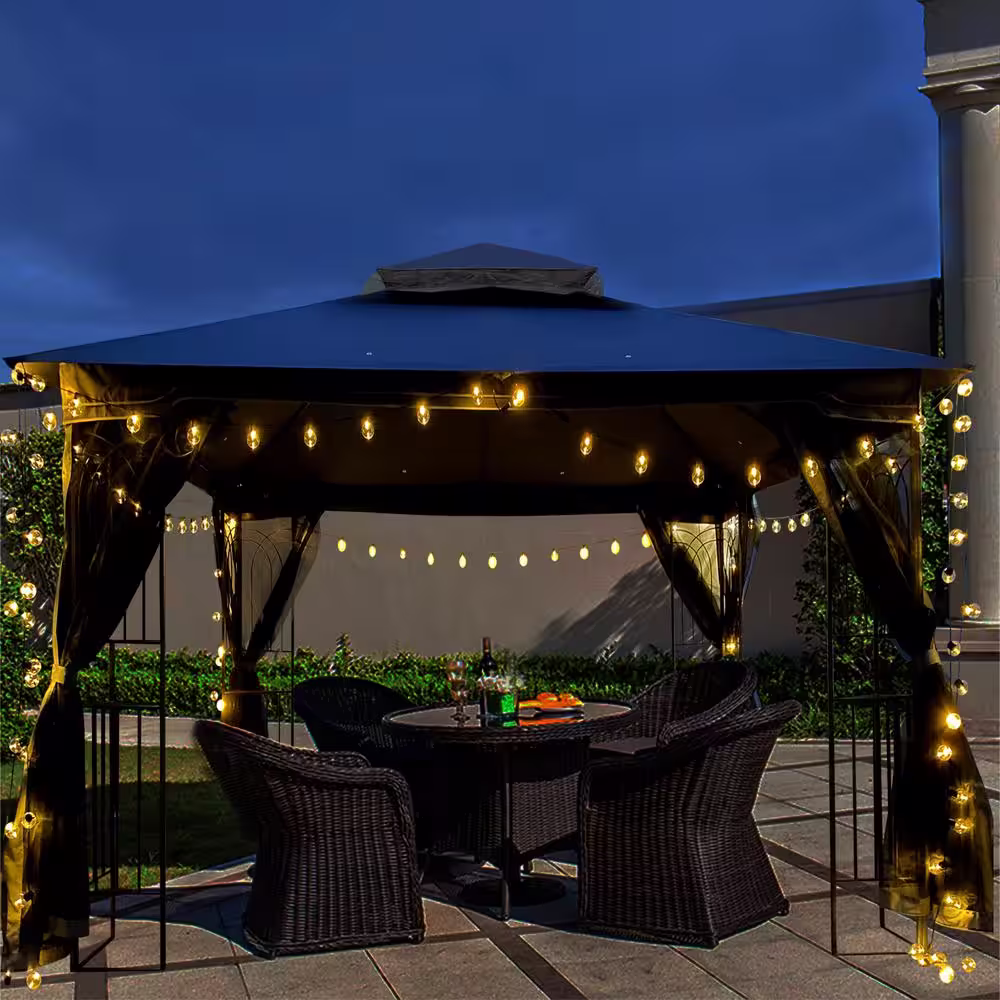 None 10 ft. x 10 ft. Gray Outdoor Patio Gazebo Canopy with Ventilated Double Roof and Mosquito net