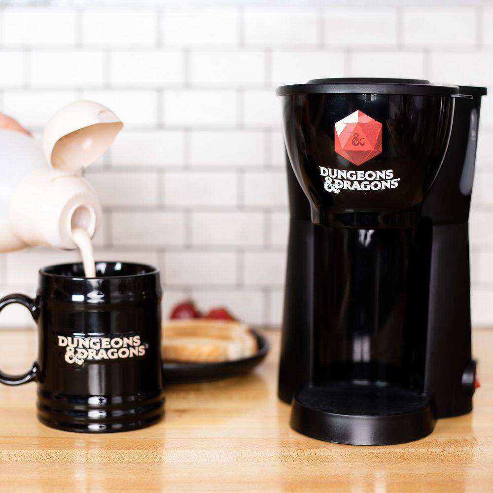 Uncanny Brands Black Dungeons & Dragons Single Cup Coffee Maker with Molded Mug