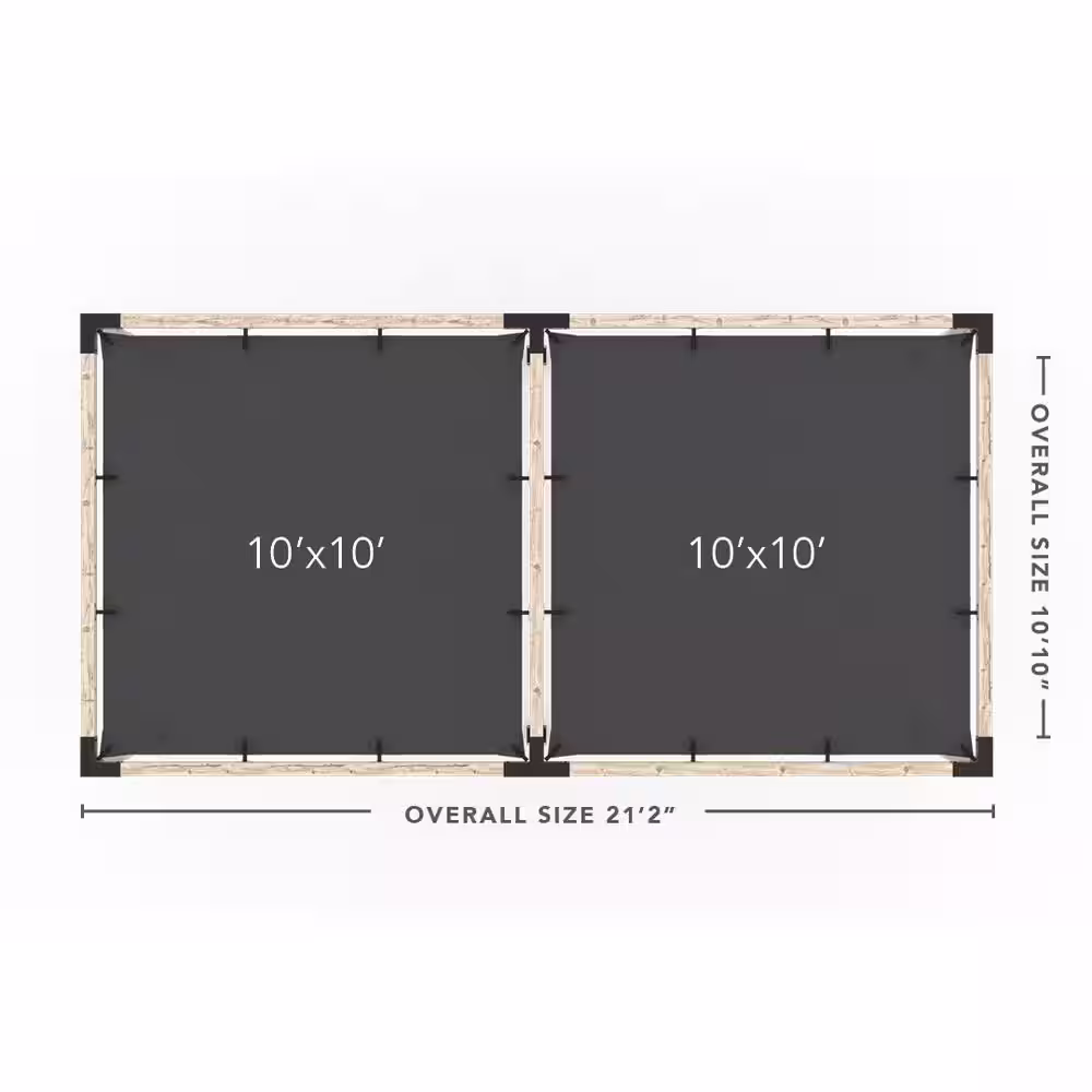 TOJA GRID 10 ft. L x 20 ft. W Double Pergola Kit with 2 White Shade Sails, for 4x4 Wood