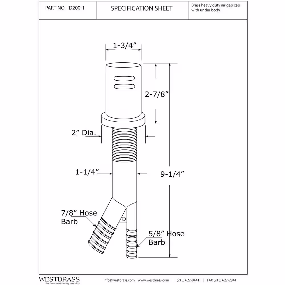 Westbrass 1-3/4 in. Air Gap Kit with Skirted Brass Cap in Matte Black Finish