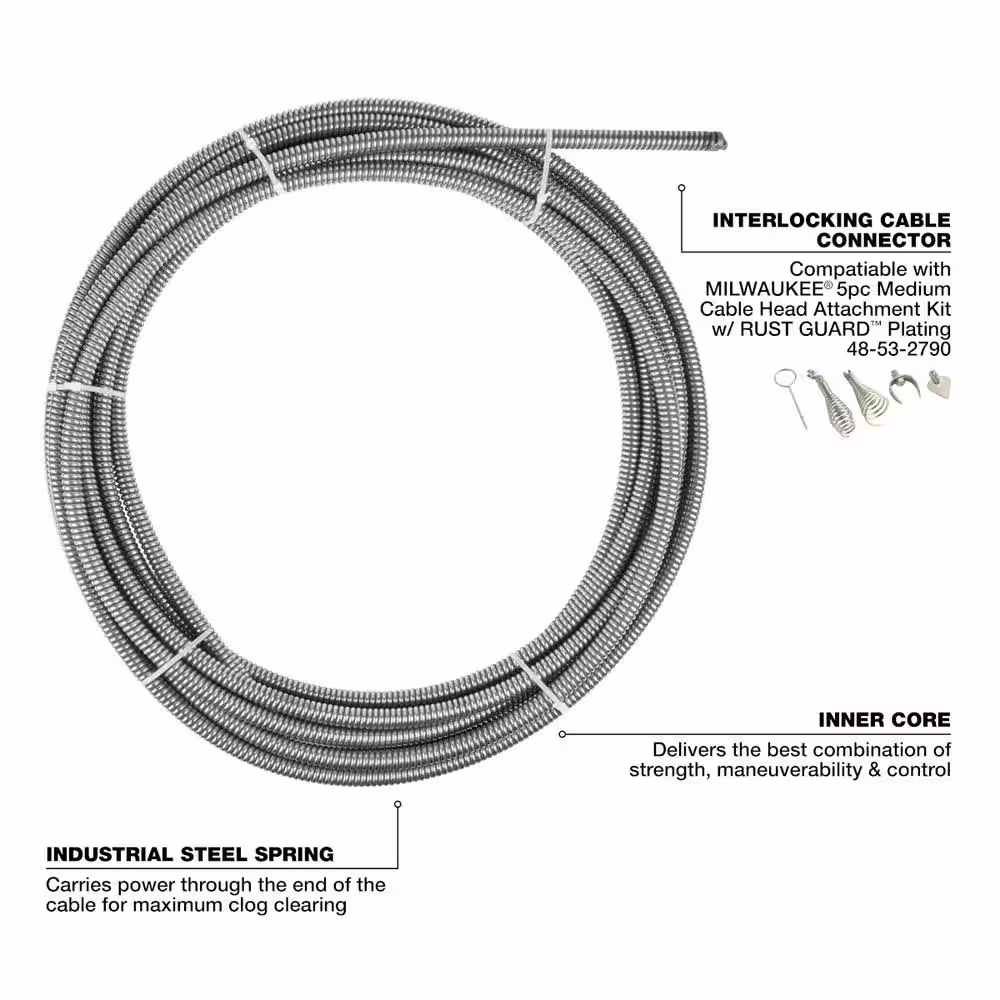 Milwaukee 1/2 in. x 75 ft. Inner Core Drain Cleaning Cable