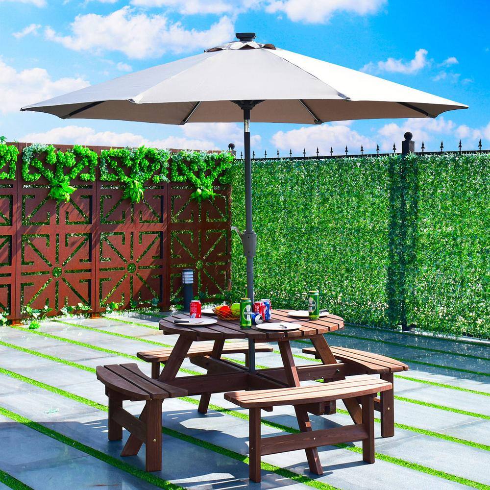 Boyel Living 8-Seat Wood Patio Picnic Dining Seat Bench Set