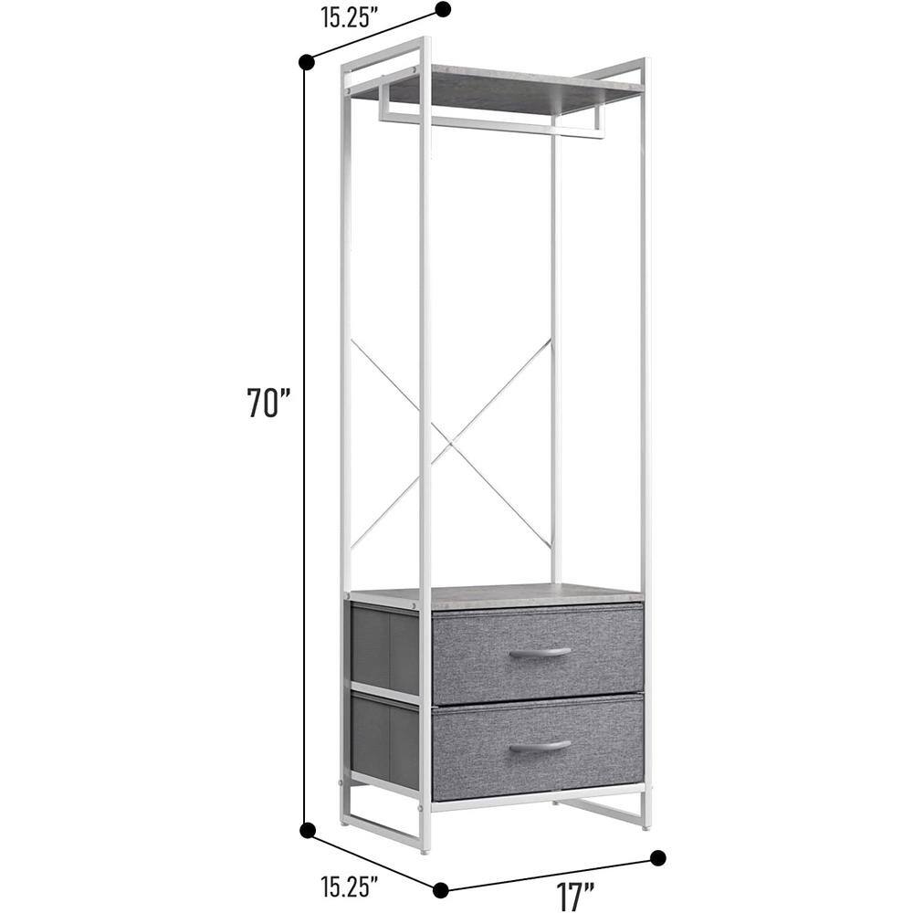 Sorbus Gray Steel Clothes Rack with Fabric Drawers and Wood Top 15.25 in. W x 70 in. H