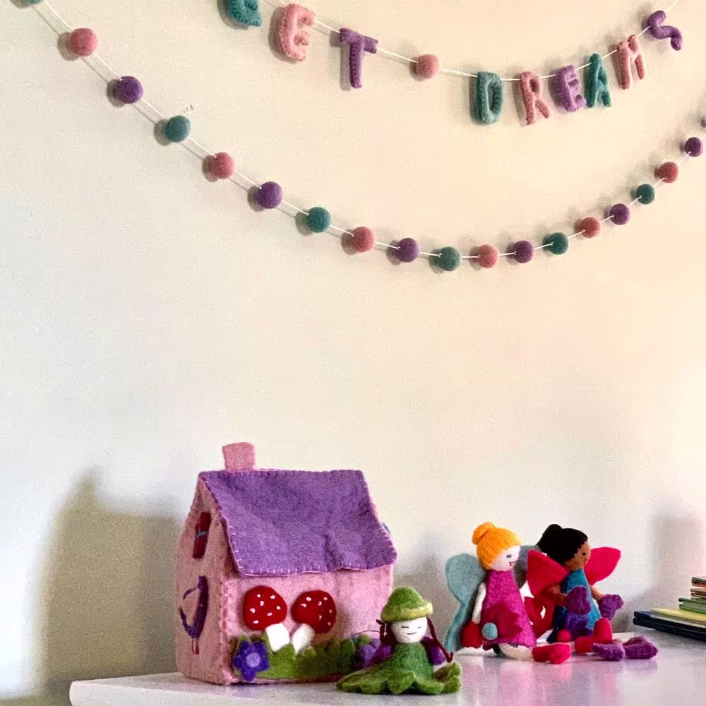 None Pink Felt Tiny Dream House with Fairy