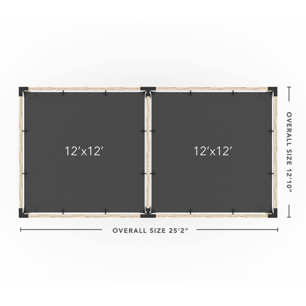 TOJA GRID 12 ft. L x 24 ft. W Double Pergola Kit with 2 White Shade Sails, for 4x4 Wood
