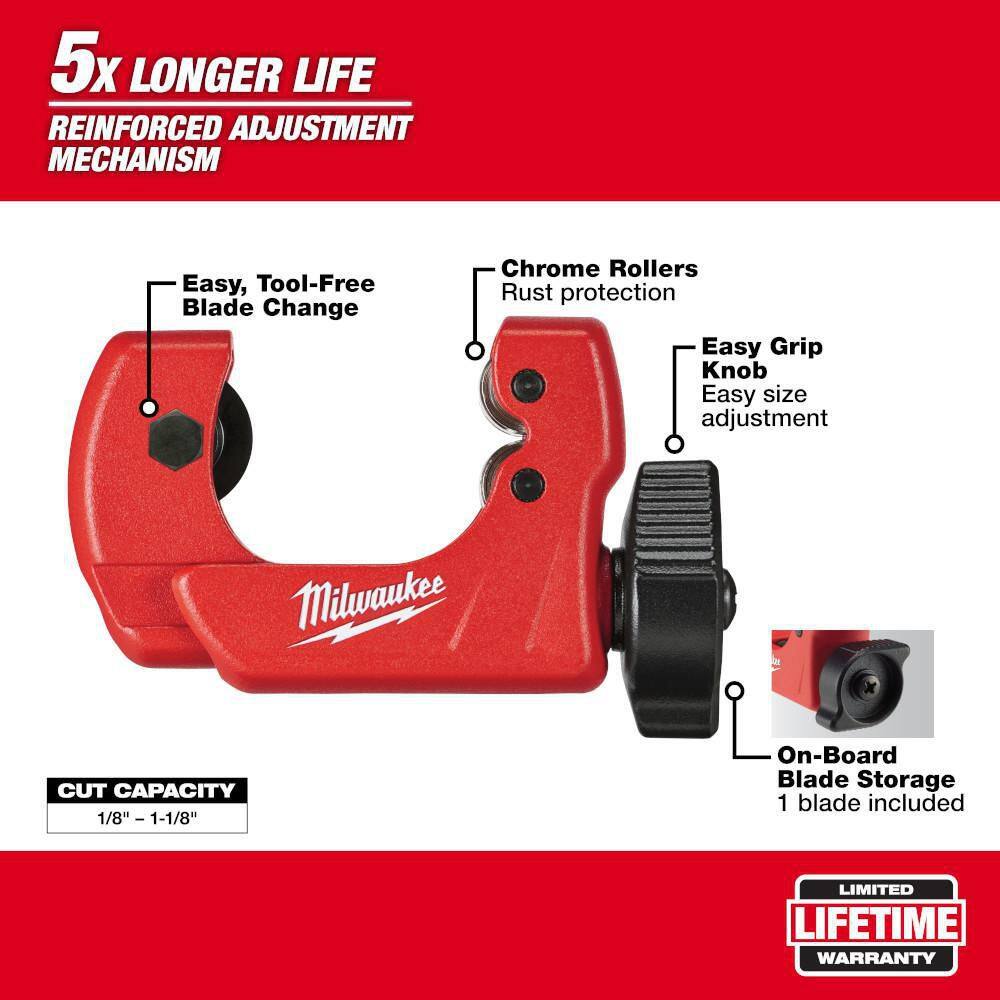 Milwaukee 1 in. Mini Copper Tubing Cutter with 2-Pack Replacement Cutter Wheels