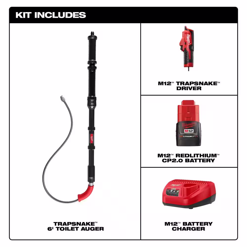 Milwaukee M12 Trap Snake 12V Lithium-Ion Cordless 6 ft. Toilet Auger