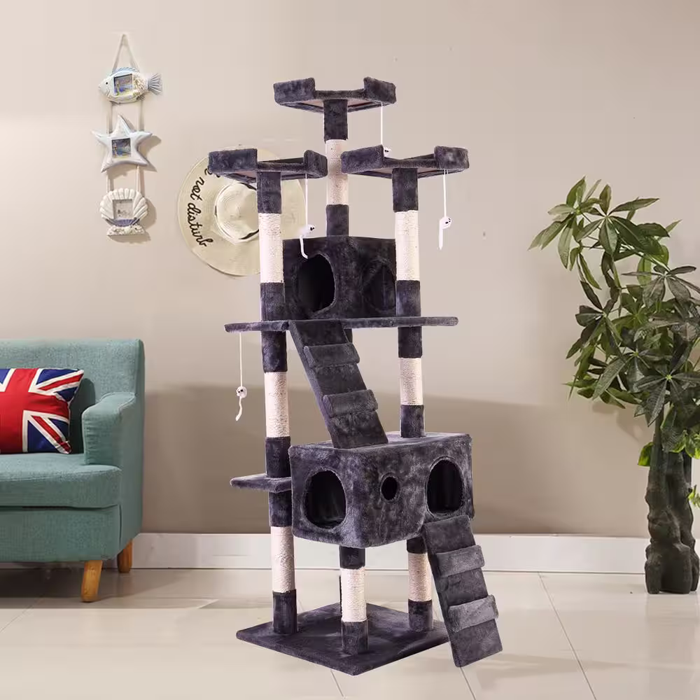 COZIWOW 67 in. H Multi-Level Cat Tree Gray Kitten Condo
