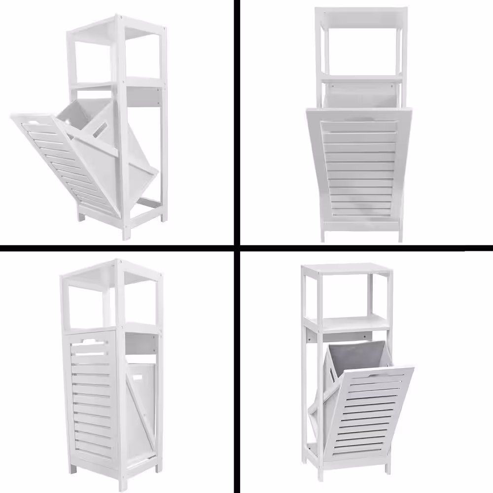 None Mahe 14.4 in. W Tilt-Out Laundry Linen Hamper Cabinet in Bamboo Color