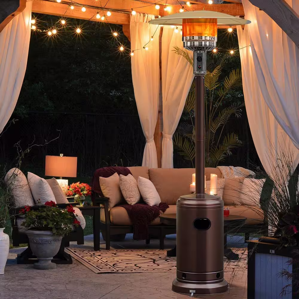 Gymax 48000 BTU Bronze Patio Standing LP Gas Heater Stainless Steel Propane with Wheels