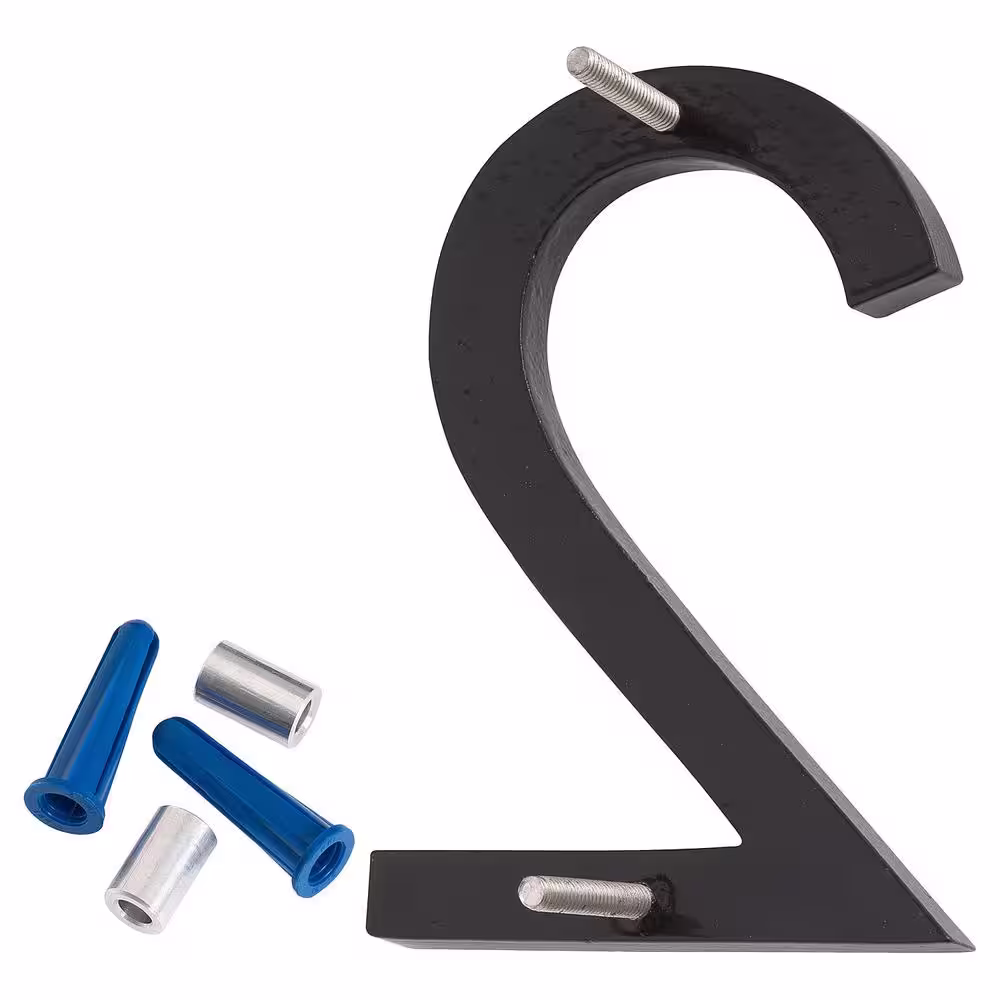 Montague Metal Products 8 in. Black Aluminum Floating or Flat Modern House Number 2