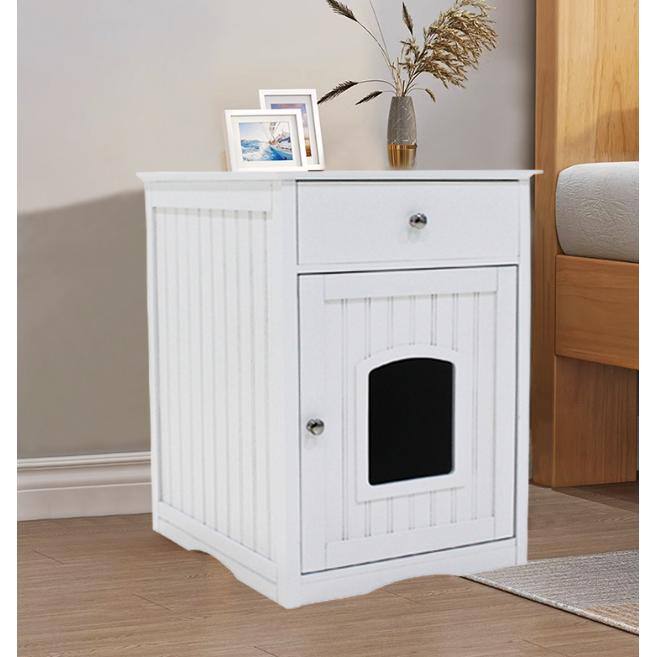 Tatayosi White Cat Litter Box Enclosure, Indoor Cat House Side Table, Large Pet Crate Nightstand