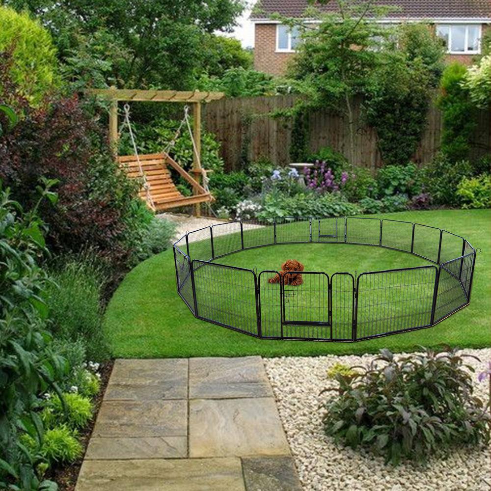 Tatayosi Coverage Area 0.002-Acre Wireless Portable Outdoor 16-Panel Black Metal Dog Playpen Pet Fence