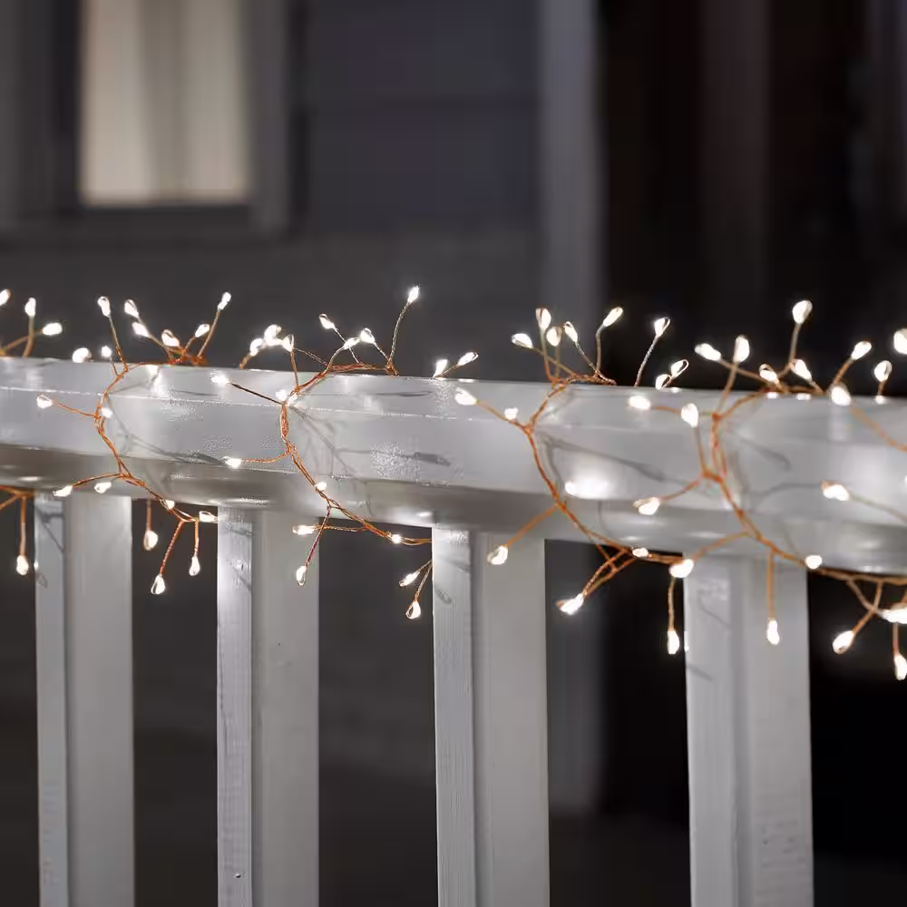 Hampton Bay Outdoor/Indoor 9 ft. Battery Operated 200 Micro Bulbs LED Willow String Light