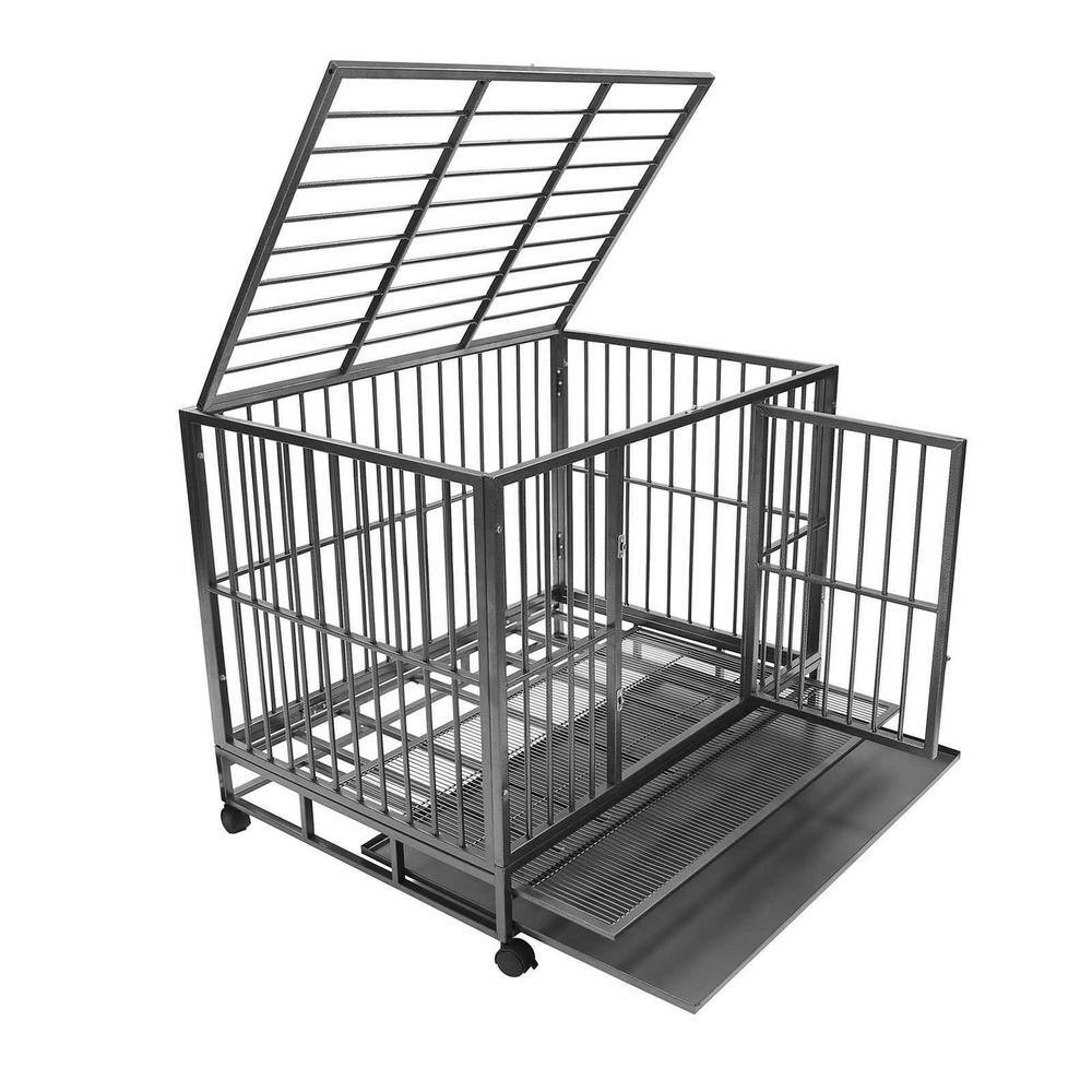SMITHBUILT Heavy-Duty Metal Dog Cage in Silver - Large 42 in.