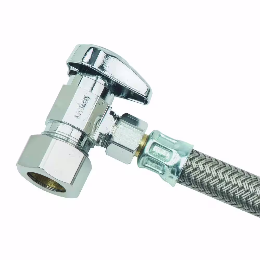 BrassCraft Faucet Kit: 1/2 in. Comp 1/4 Turn Angle Valve x 3/8 in. Comp x 20 in. Faucet Braided Supply Line with Flange