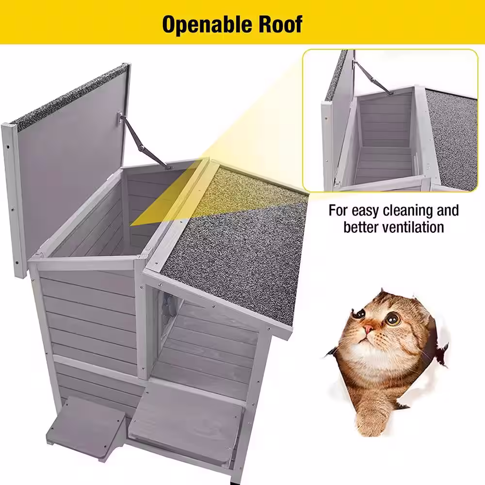 None Outdoor Cat House, Indoor Wooden Cat House (Inner Space 10.9 sq. ft.)